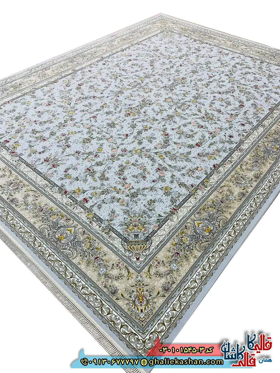 فرش 1500 شانه طرح افشان ارغوان رنگ الماسی کاشان اصلی