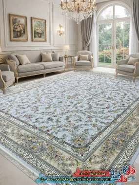 فرش 1500 شانه طرح افشان ارغوان رنگ الماسی کاشان