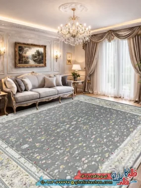 فرش 1500 شانه طرح افشان ارغوان رنگ طوسی کاشان