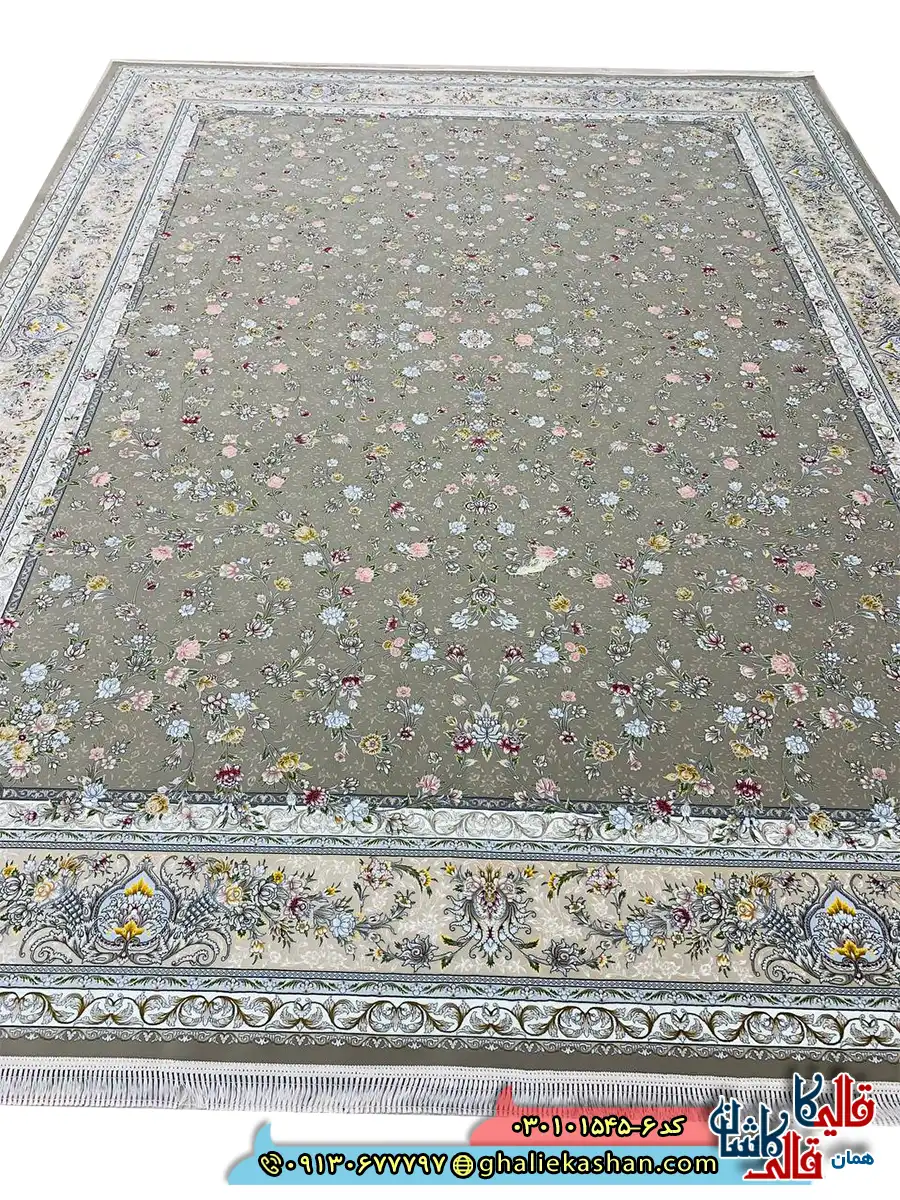 فرش 1500 شانه طرح افشان ارغوان رنگ قهوه ای نسکافه ای کاشان اصلی