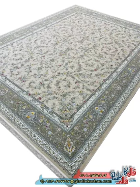 فرش 1500 شانه طرح افشان ارغوان رنگ کرم صدفی کاشان اصلی