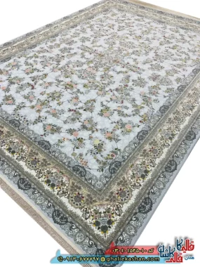 فرش 1500 شانه طرح افشان بهار رنگ الماسی کاشان اصلی