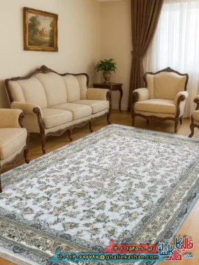 فرش 1500 شانه طرح افشان بهار رنگ الماسی کاشان