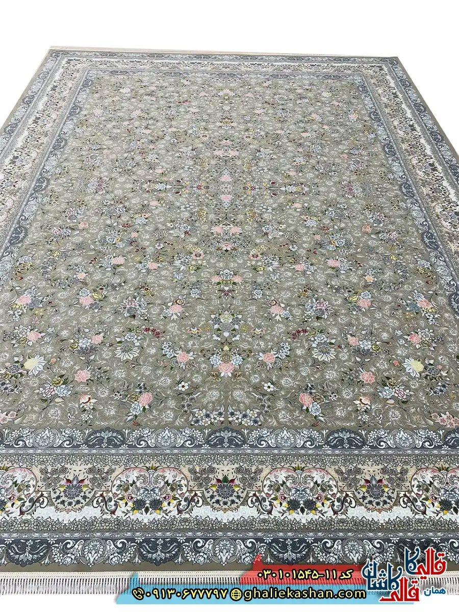 فرش 1500 شانه طرح افشان بهار رنگ قهوه ای نسکافه ای کاشان اصلی