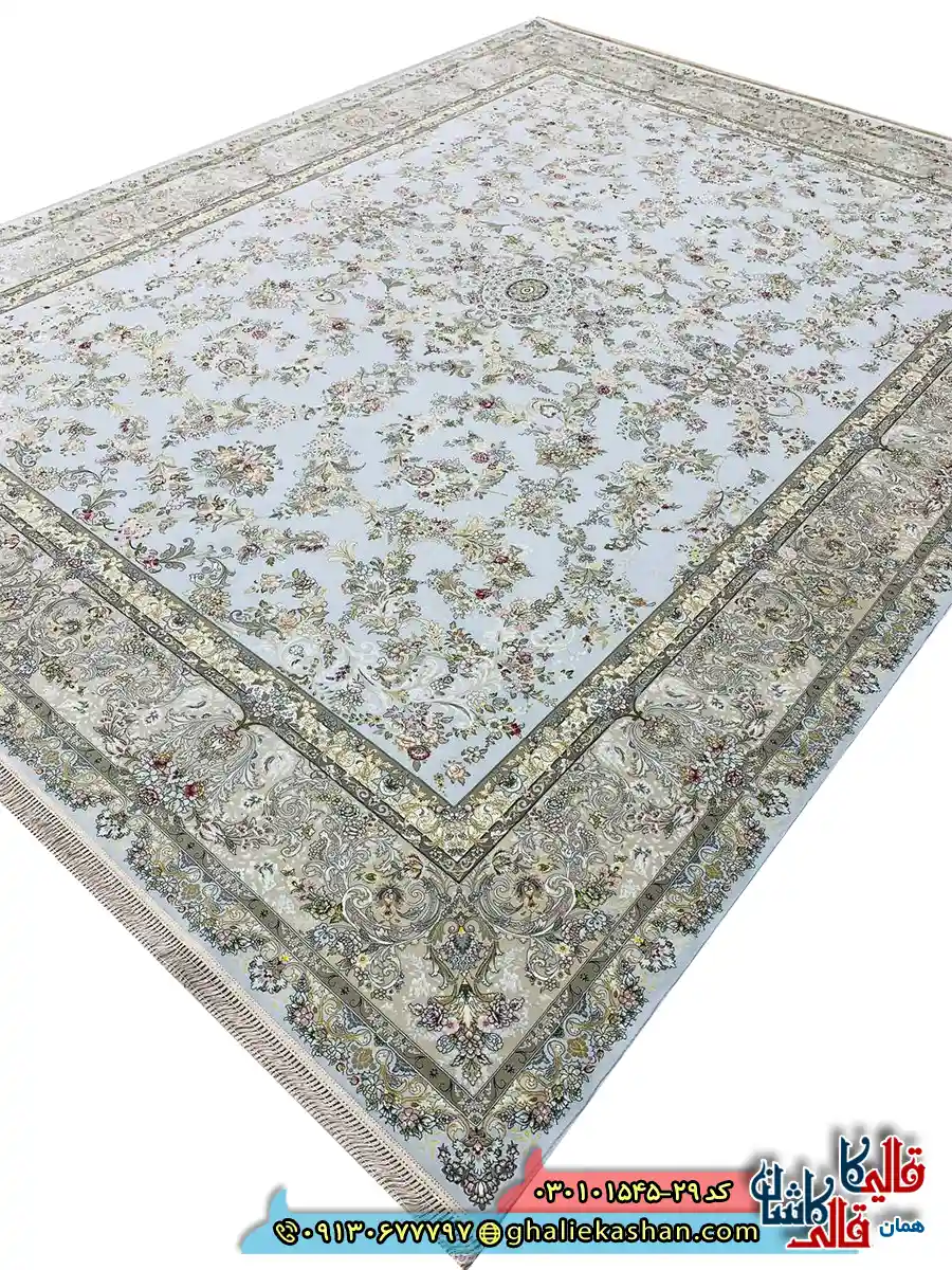 فرش 1500 شانه طرح افشان شهرزاد رنگ الماسی کاشان اصلی