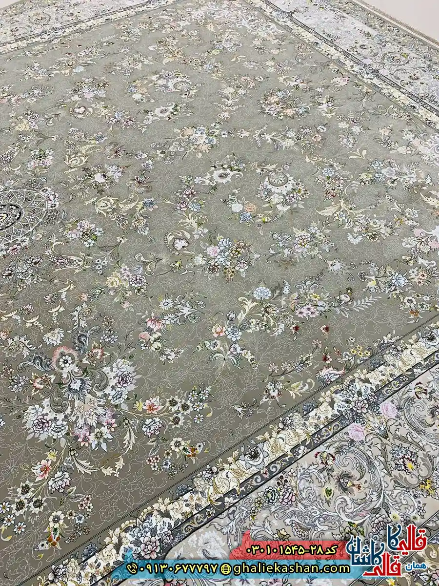 فرش 1500 شانه طرح افشان شهرزاد رنگ قهوه ای نسکافه ای کاشان زمینه