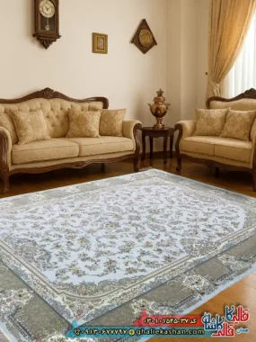 فرش 1500 شانه طرح افشان مهرسا رنگ الماسی کاشان