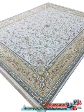 فرش 1500 شانه طرح افشان پروانه رنگ الماسی کاشان دکوراسیون