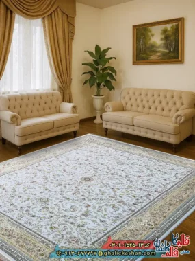 فرش 1500 شانه طرح افشان پروانه رنگ الماسی کاشان
