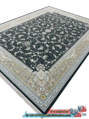 فرش 1500 شانه طرح افشان پروانه رنگ طوسی دودی کاشان اصلی