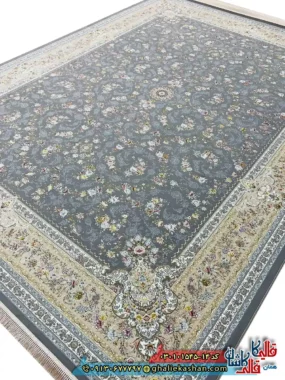 فرش 1500 شانه طرح افشان پروانه رنگ طوسی کاشان دکوراسیون