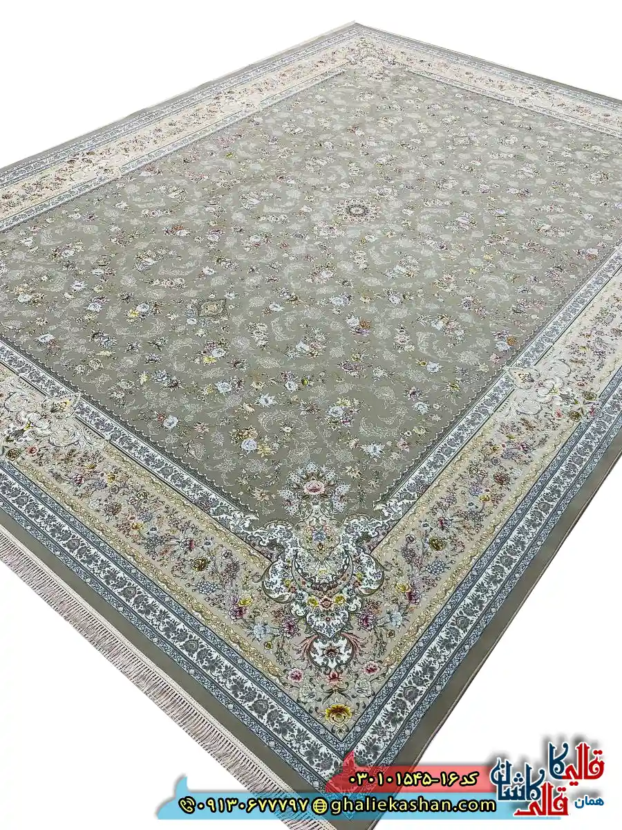 فرش 1500 شانه طرح افشان پروانه رنگ قهوه ای نسکافه ای کاشان اصلی