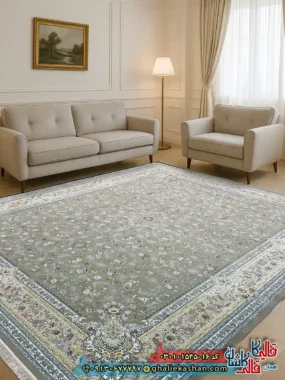فرش 1500 شانه طرح افشان پروانه رنگ قهوه ای نسکافه ای کاشان