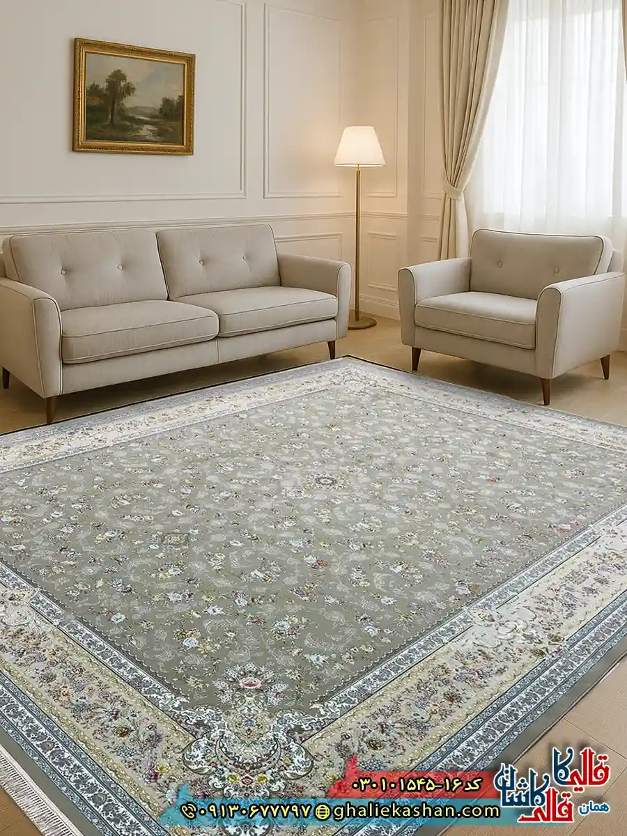 فرش 1500 شانه طرح افشان پروانه رنگ قهوه ای نسکافه ای کاشان دکوراسیون