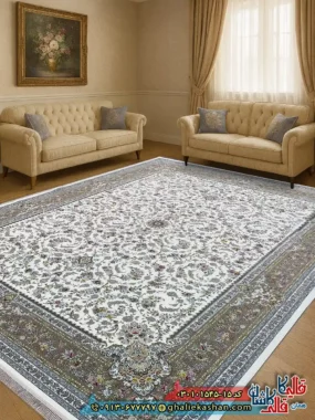 فرش 1500 شانه طرح افشان پروانه رنگ کرم کاشان