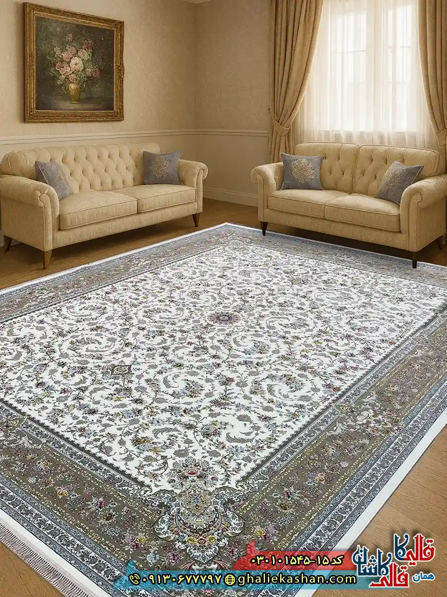 فرش 1500 شانه طرح افشان پروانه رنگ کرم کاشان دکوراسیون فرش 1500 شانه طرح افشان پروانه رنگ کرم کاشان دکوراسیون