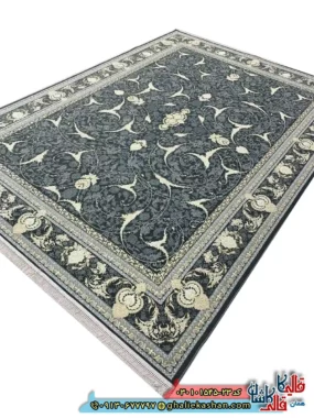 فرش 1500 شانه طرح افشان ژیوا رنگ طوسی دودی کاشان اصلی