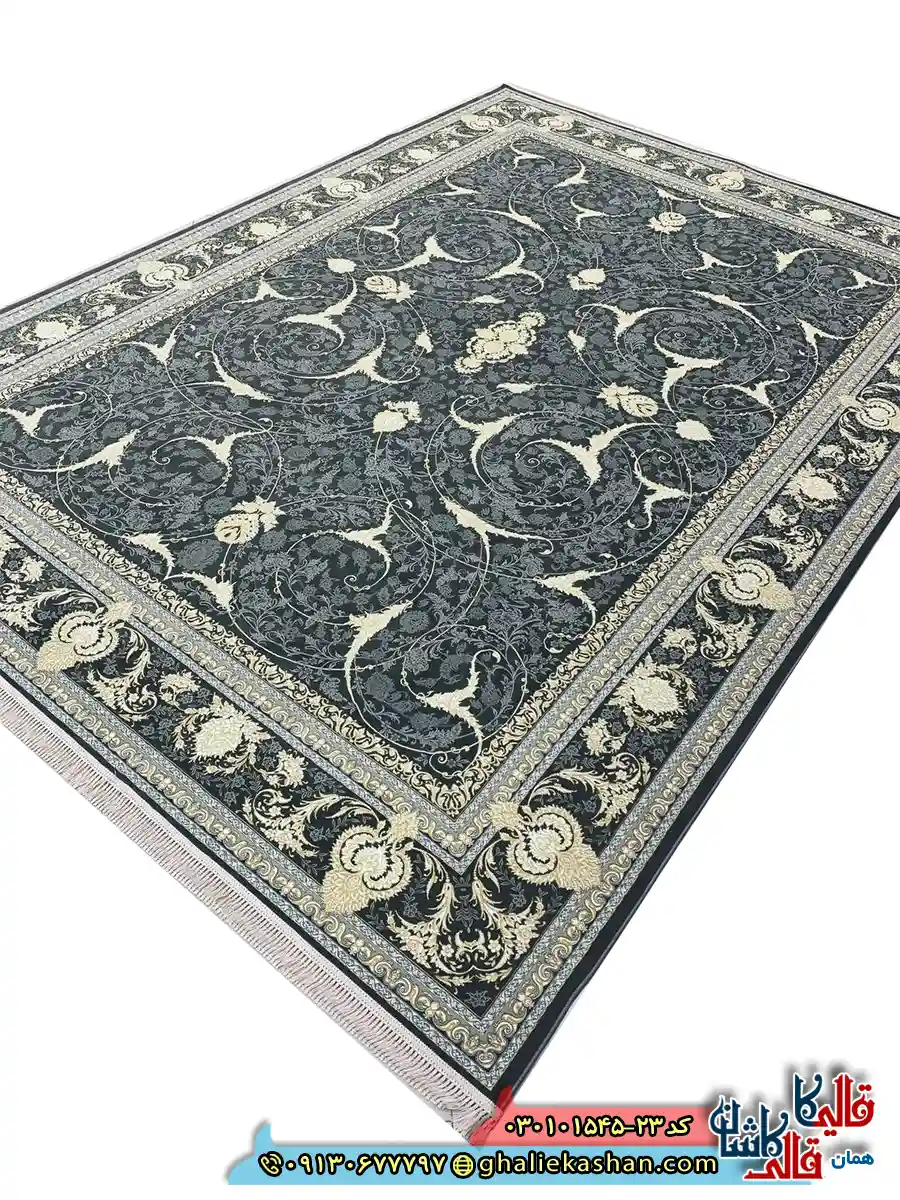 فرش 1500 شانه طرح افشان ژیوا رنگ طوسی دودی کاشان اصلی