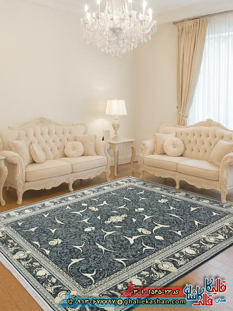 فرش 1500 شانه طرح افشان ژیوا رنگ طوسی دودی کاشان دکوراسیون