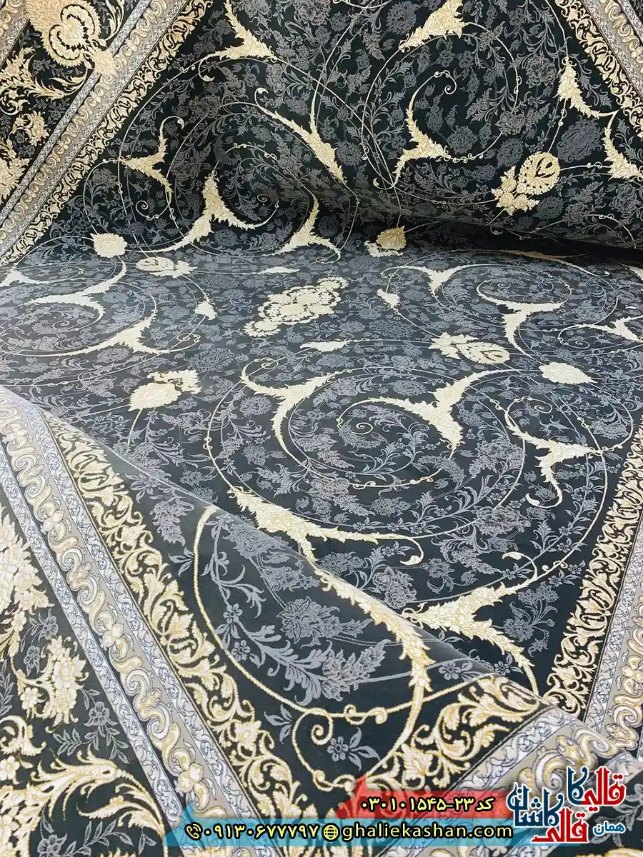 فرش 1500 شانه طرح افشان ژیوا رنگ طوسی دودی کاشان نزدیک
