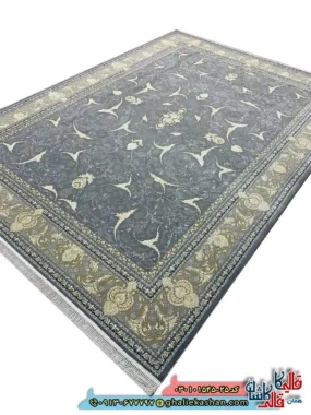 فرش 1500 شانه طرح افشان ژیوا رنگ طوسی کاشان اصلی