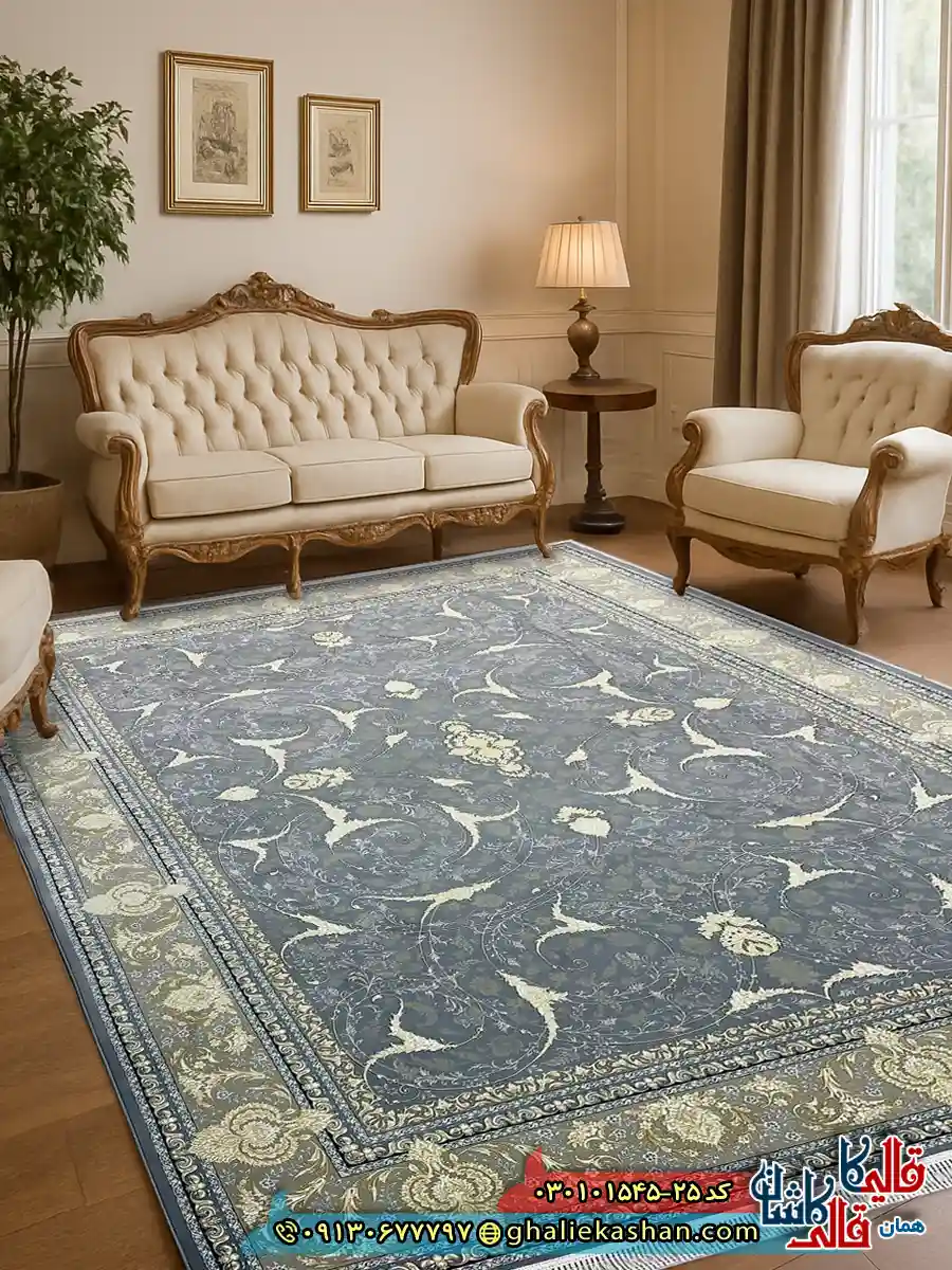 فرش 1500 شانه طرح افشان ژیوا رنگ طوسی کاشان دکوراسیون فرش 1500 شانه طرح افشان ژیوا رنگ طوسی کاشان دکوراسیون