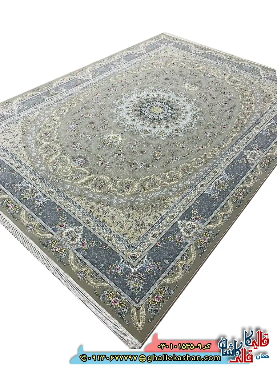 فرش 1500 شانه طرح ایلار رنگ قهوه ای نسکافه ای کاشان اصلی