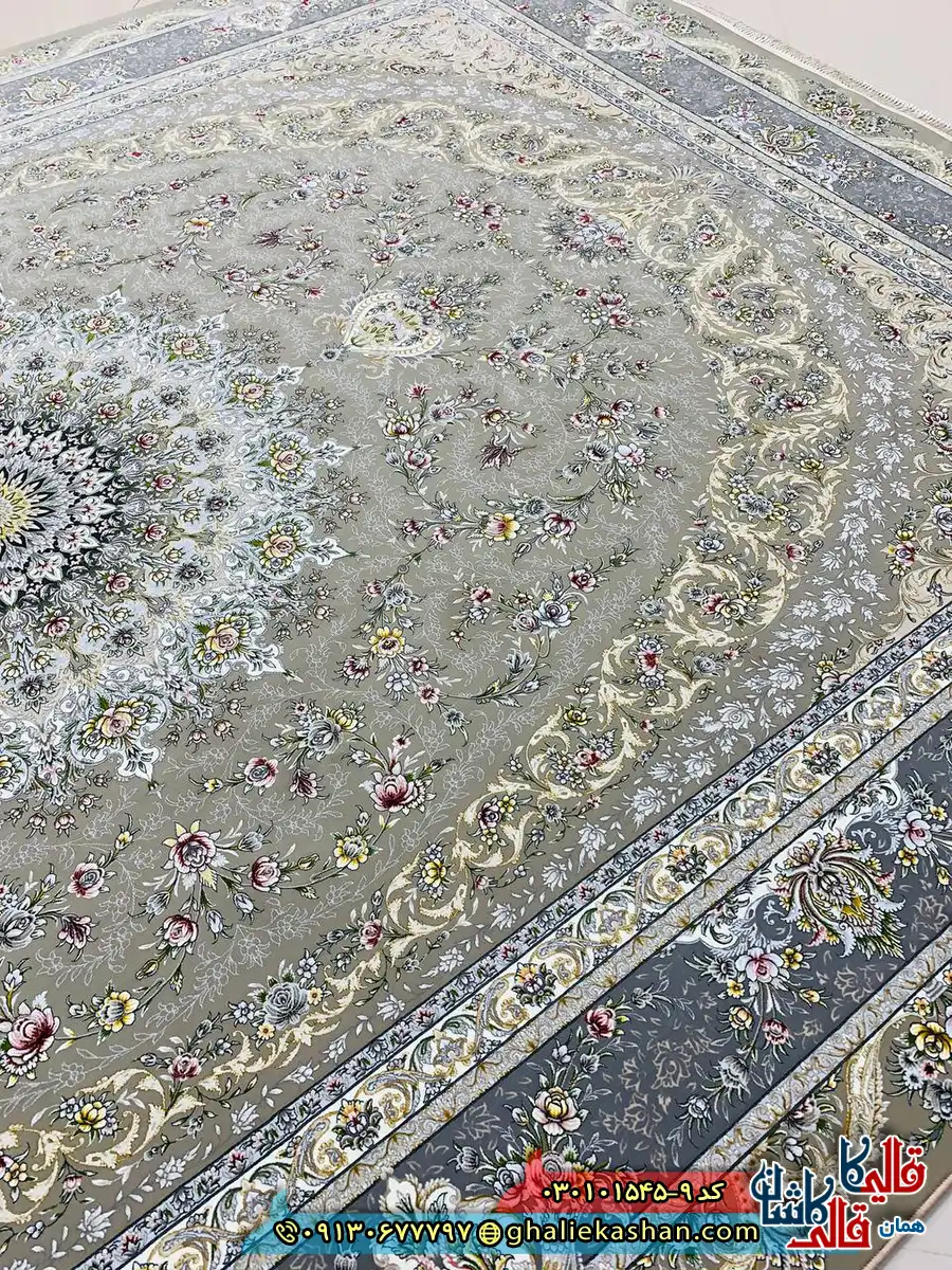 فرش 1500 شانه طرح ایلار رنگ قهوه ای نسکافه ای کاشان زمینه
