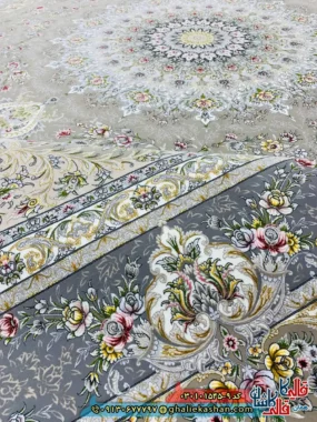 فرش 1500 شانه طرح ایلار رنگ قهوه ای نسکافه ای کاشان نزدیک