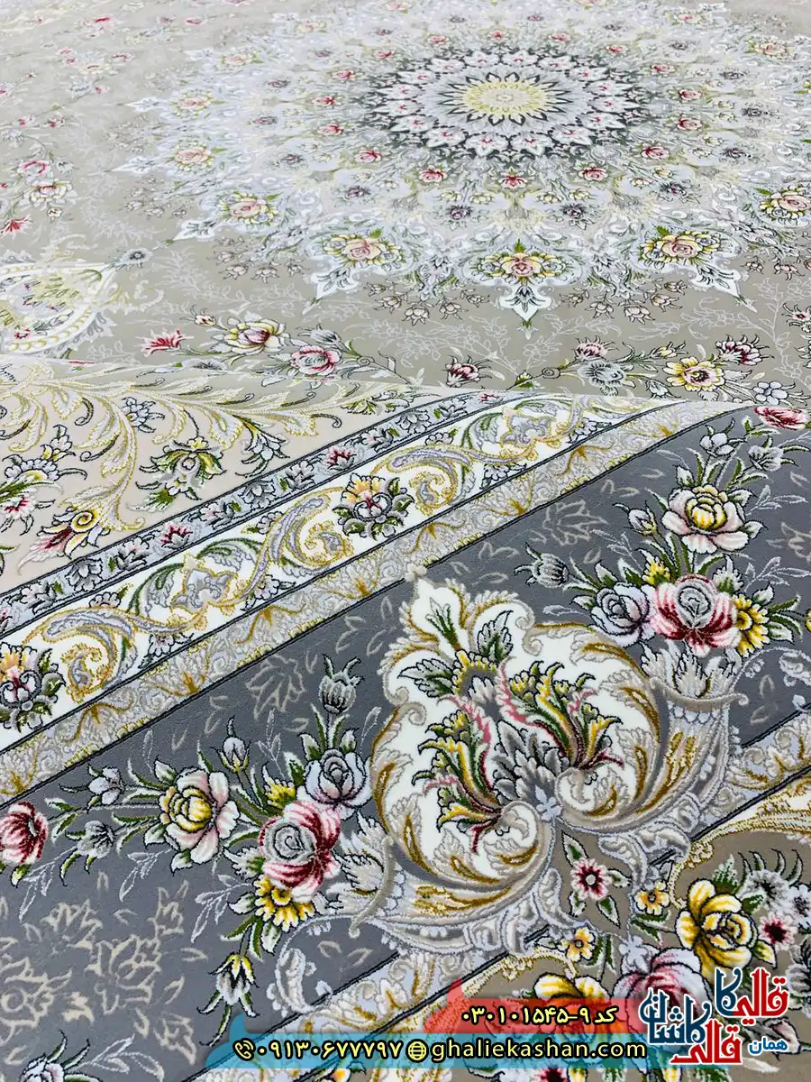 فرش 1500 شانه طرح ایلار رنگ قهوه ای نسکافه ای کاشان نزدیک