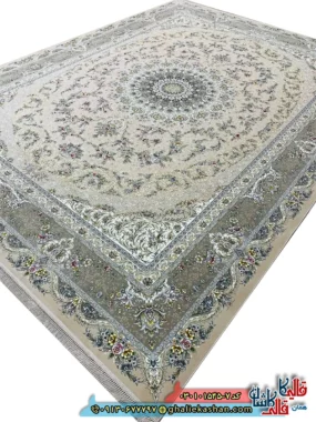 فرش 1500 شانه طرح ایلار رنگ کرم صدفی کاشان اصلی