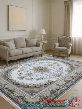 فرش 1500 شانه طرح تندیس رنگ الماسی کاشان