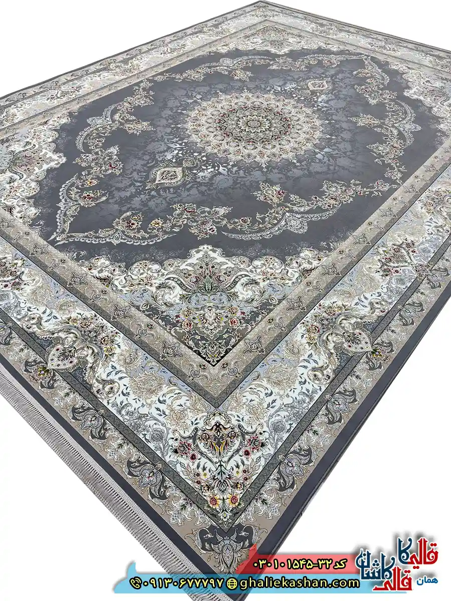 فرش 1500 شانه طرح مارال رنگ طوسی کاشان اصلی