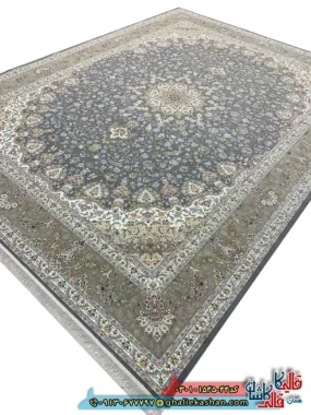فرش 1500 شانه طرح نیلی رنگ طوسی کاشان اصلی