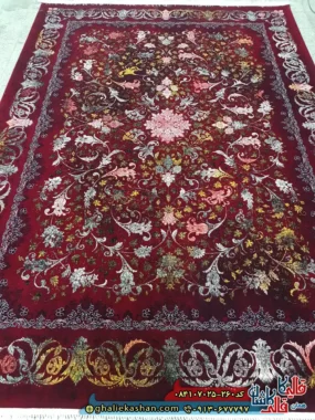 فرش 700 شانه طرح افشان آویسا رنگ قرمز روناسی کاشان