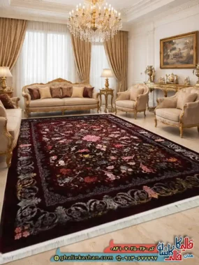 فرش 700 شانه طرح افشان آویسا رنگ قرمز روناسی کاشان