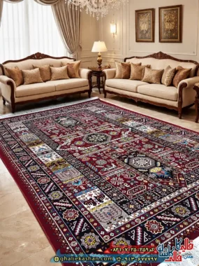 فرش خشتی 700 شانه طرح افشان آیدین رنگ قرمز روناسی کاشان