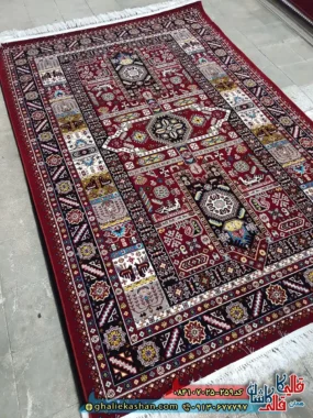 فرش خشتی 700 شانه طرح آیدین رنگ قرمز روناسی کاشان زمینه