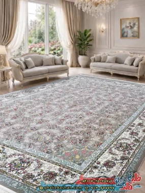 فرش 700 شانه طرح افشان آیسل رنگ طوسی فیلی کاشان