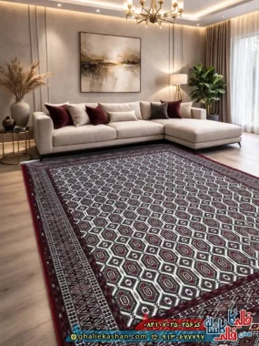 فرش 700 شانه طرح افشان بازوبندی رنگ کرم کاشان