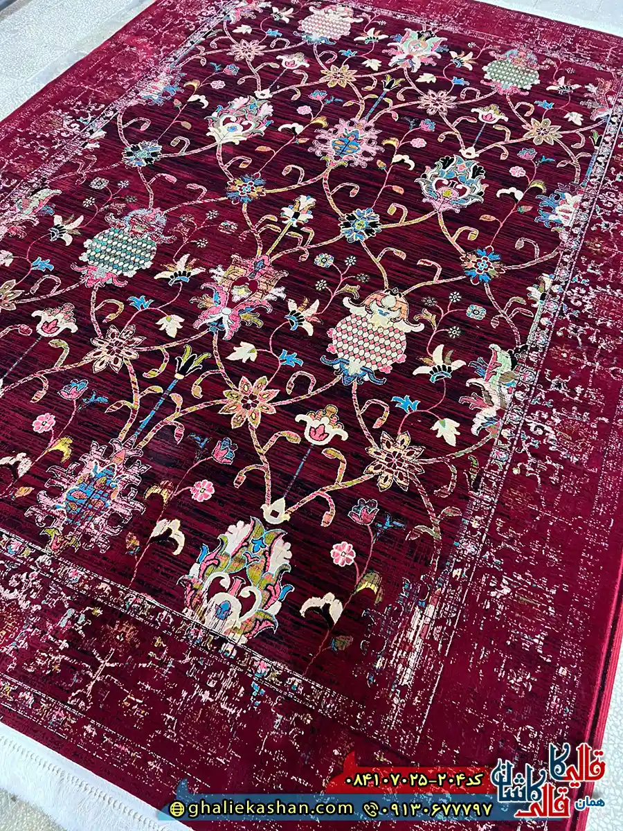 فرش 700 شانه طرح افشان سلطان آباد رنگ قرمز روناسی کاشان زمینه
