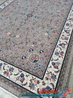 فرش 700 شانه طرح افشان گیلدا رنگ طوسی فیلی کاشان زمینه