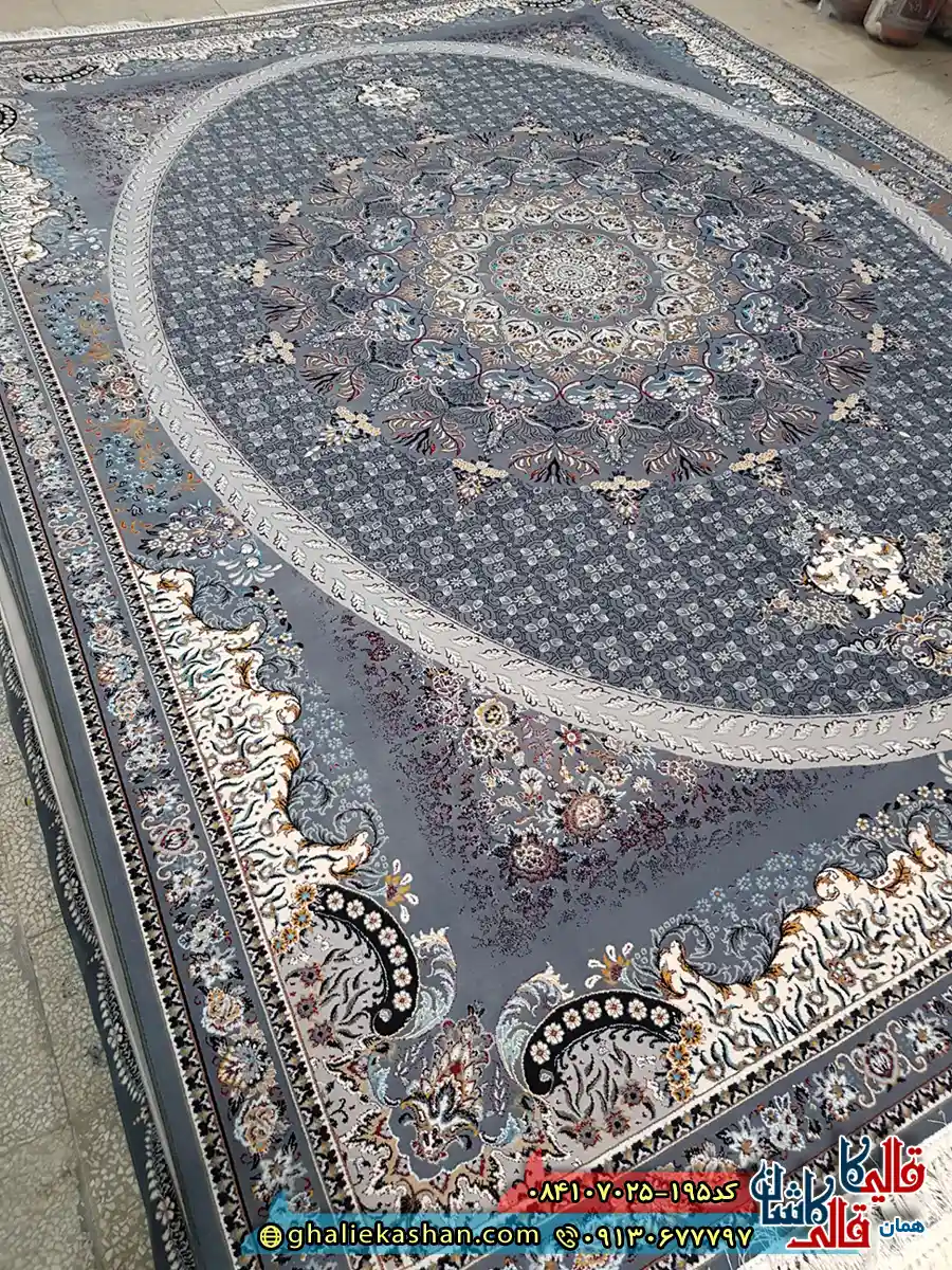 فرش ‌700 ‌شانه ‌طرح ‌شبستان ‌رنگ ‌طوسی ‌دودی ‌کاشان ‌اصلی