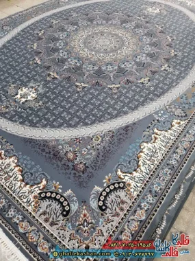 فرش ‌700 ‌شانه ‌طرح ‌شبستان ‌رنگ ‌طوسی ‌دودی ‌کاشان ‌زمینه