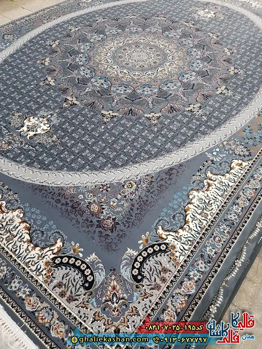 فرش ‌700 ‌شانه ‌طرح ‌شبستان ‌رنگ ‌طوسی ‌دودی ‌کاشان ‌زمینه