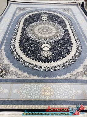 فرش ‌700 ‌شانه ‌طرح ‌صدرا ‌رنگ ‌سرمه ‌ای ‌کاشان ‌اصلی