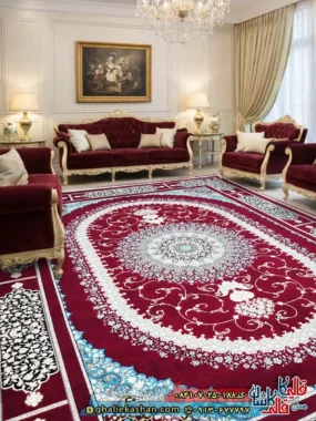 فرش ‌700 ‌شانه ‌طرح ‌صدرا ‌رنگ ‌قرمز ‌روناسی ‌کاشان ‌