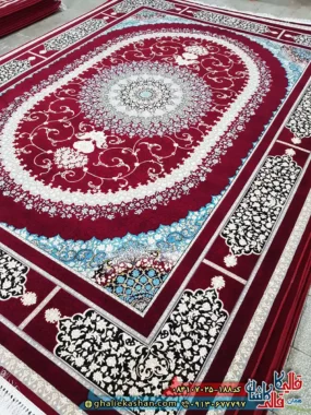 فرش ‌700 ‌شانه ‌طرح ‌صدرا ‌رنگ ‌قرمز ‌روناسی ‌کاشان ‌زمینه ‌2