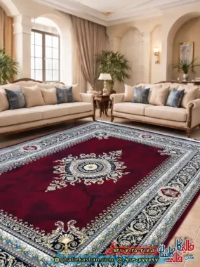 فرش 700 شانه طرح ورساچه ژیوا رنگ قرمز روناسی کاشان
