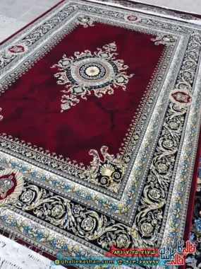 فرش 700 شانه طرح ژیوا رنگ قرمز روناسی کاشان زمینه